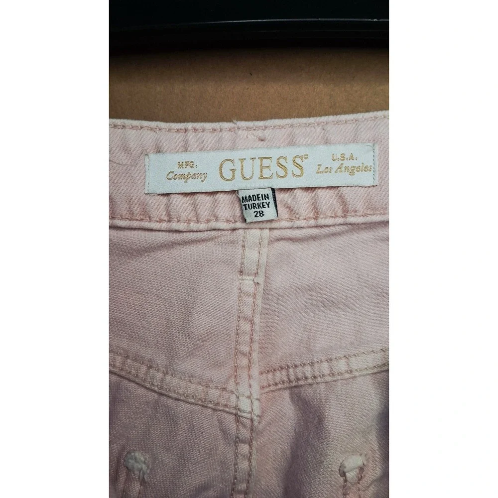 Guess Pink Mom Jeans Womens Size 28 High Waisted Tapered Metallic Rainbow 26x26